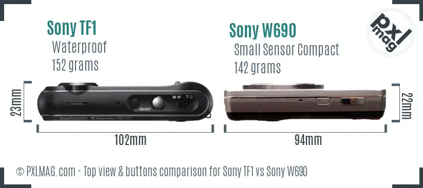 Sony TF1 vs Sony W690 top view buttons comparison
