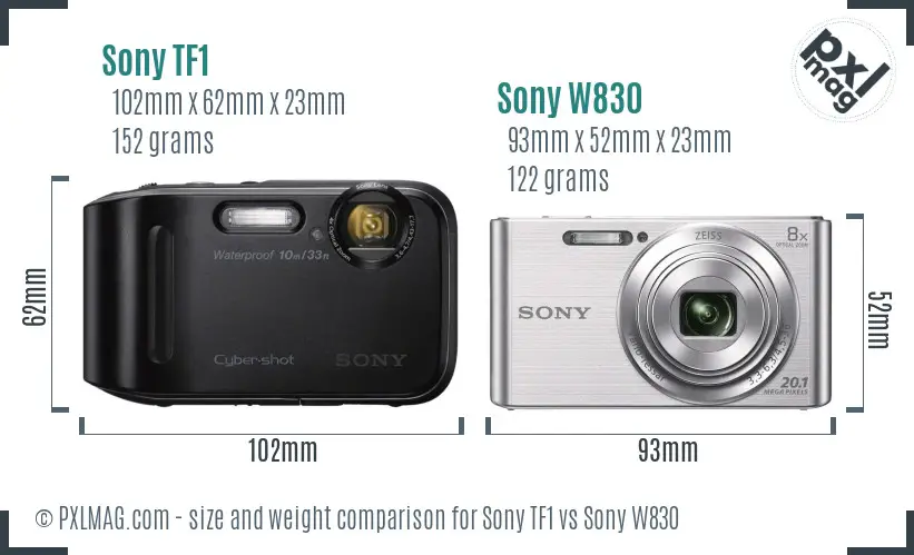 Sony TF1 vs Sony W830 size comparison