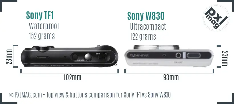 Sony TF1 vs Sony W830 top view buttons comparison