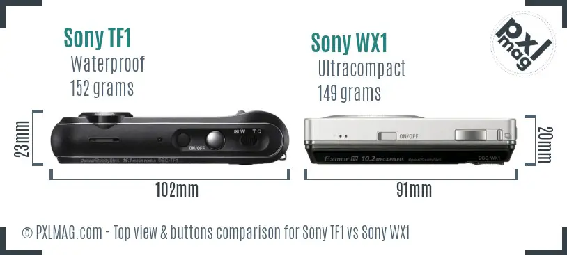 Sony TF1 vs Sony WX1 top view buttons comparison