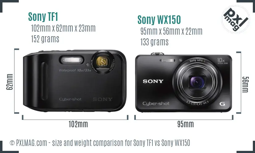 Sony TF1 vs Sony WX150 size comparison