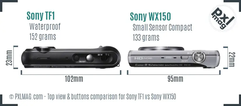 Sony TF1 vs Sony WX150 top view buttons comparison