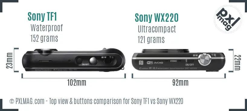 Sony TF1 vs Sony WX220 top view buttons comparison