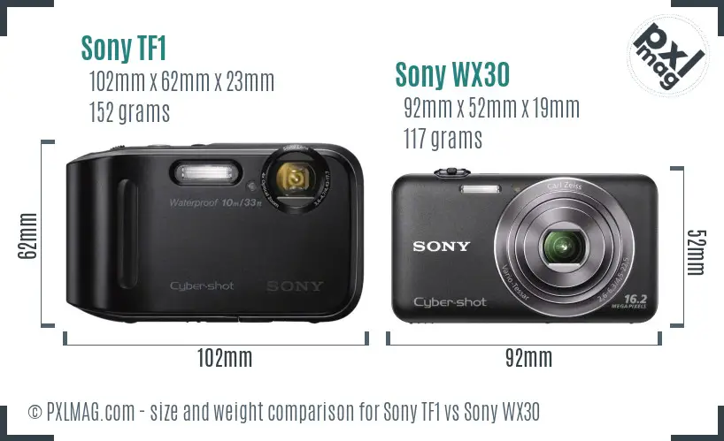 Sony TF1 vs Sony WX30 size comparison