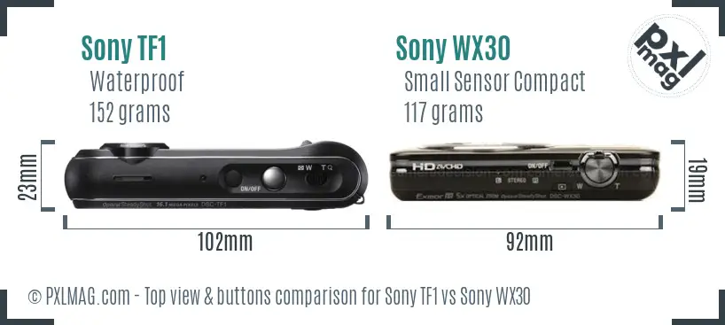 Sony TF1 vs Sony WX30 top view buttons comparison