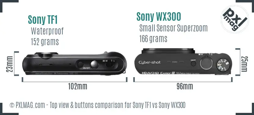 Sony TF1 vs Sony WX300 top view buttons comparison