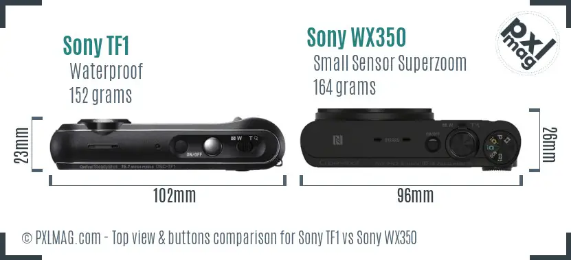 Sony TF1 vs Sony WX350 top view buttons comparison