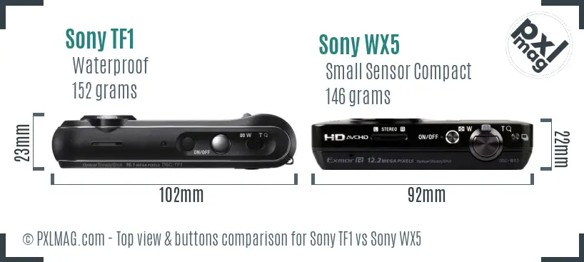 Sony TF1 vs Sony WX5 top view buttons comparison