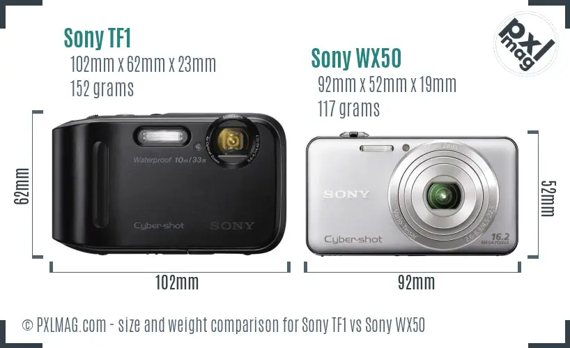 Sony TF1 vs Sony WX50 size comparison