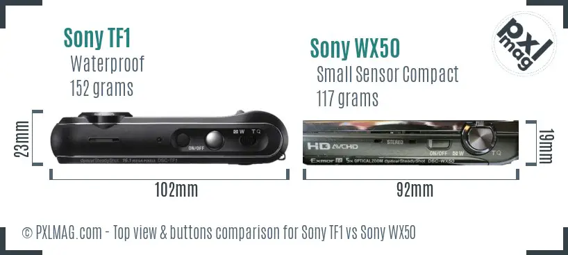 Sony TF1 vs Sony WX50 top view buttons comparison