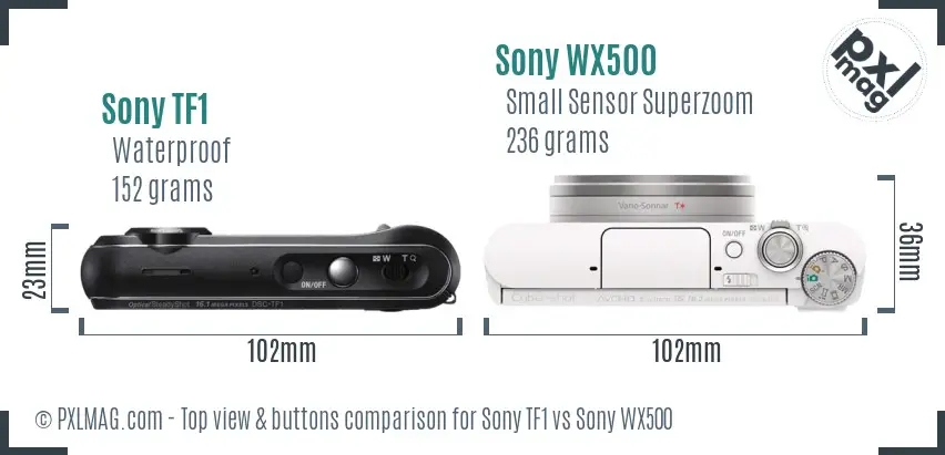 Sony TF1 vs Sony WX500 top view buttons comparison