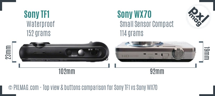 Sony TF1 vs Sony WX70 top view buttons comparison