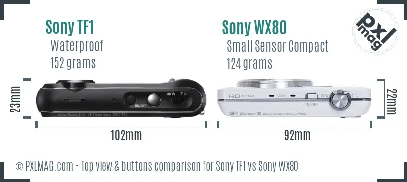 Sony TF1 vs Sony WX80 top view buttons comparison