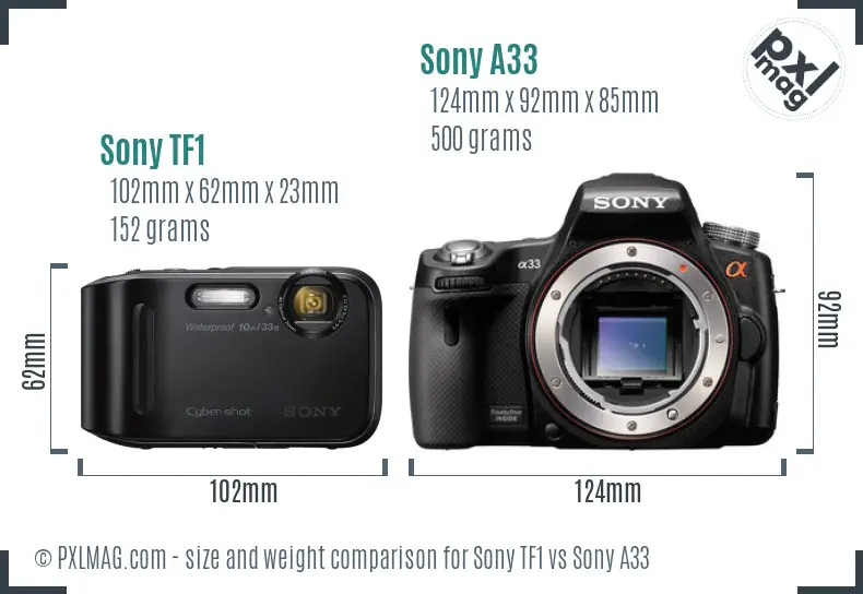 Sony TF1 vs Sony A33 size comparison