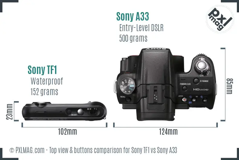 Sony TF1 vs Sony A33 top view buttons comparison