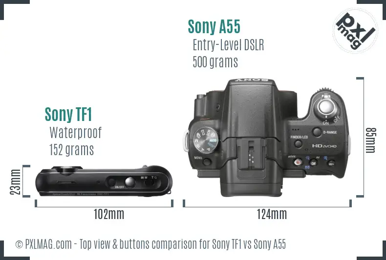 Sony TF1 vs Sony A55 top view buttons comparison