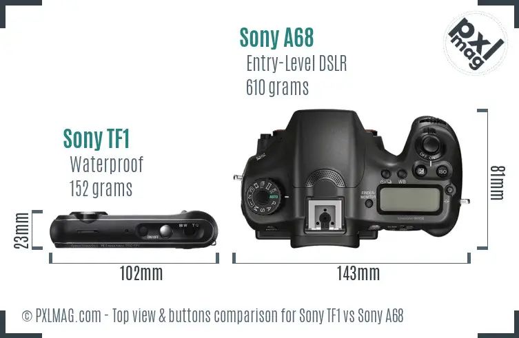 Sony TF1 vs Sony A68 top view buttons comparison