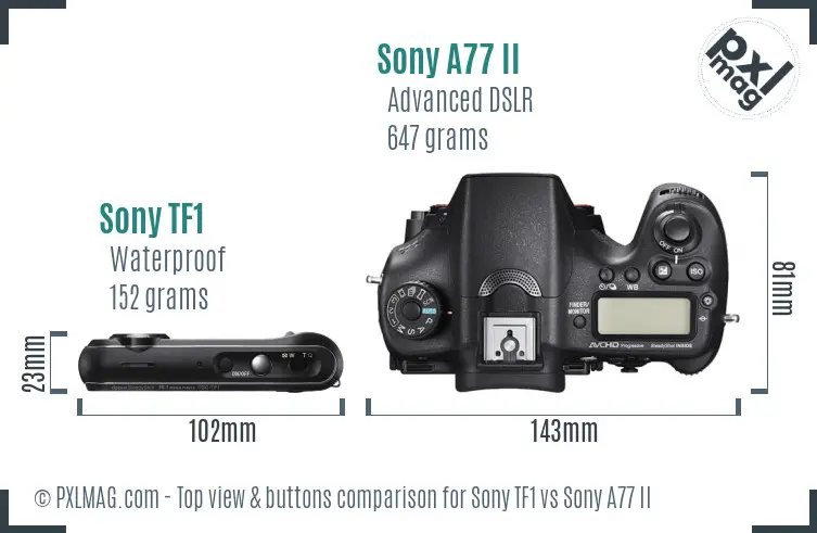 Sony TF1 vs Sony A77 II top view buttons comparison