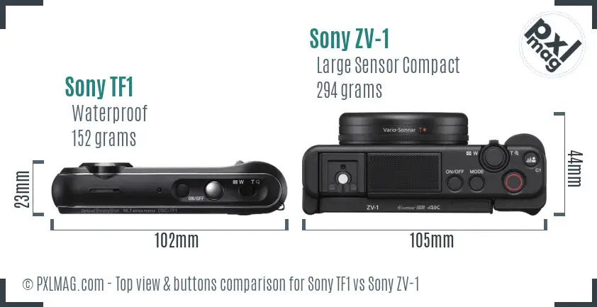 Sony TF1 vs Sony ZV-1 top view buttons comparison