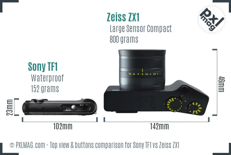 Sony TF1 vs Zeiss ZX1 top view buttons comparison
