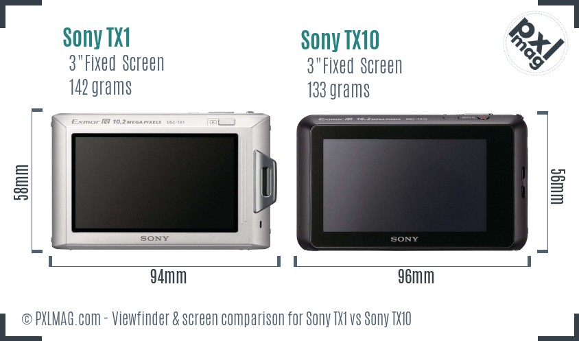Sony TX1 vs Sony TX10 Screen and Viewfinder comparison