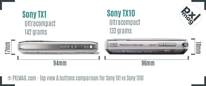 Sony TX1 vs Sony TX10 top view buttons comparison