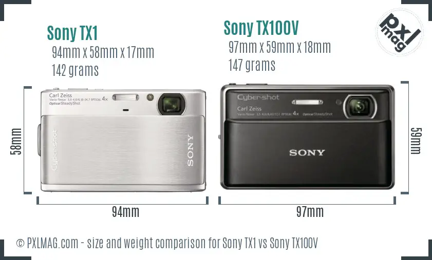 Sony TX1 vs Sony TX100V size comparison