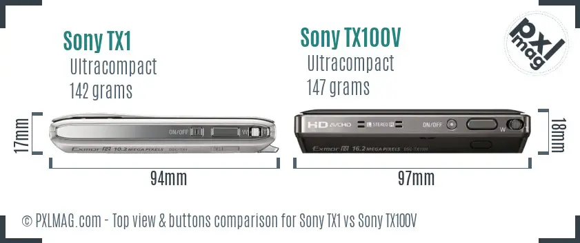 Sony TX1 vs Sony TX100V top view buttons comparison