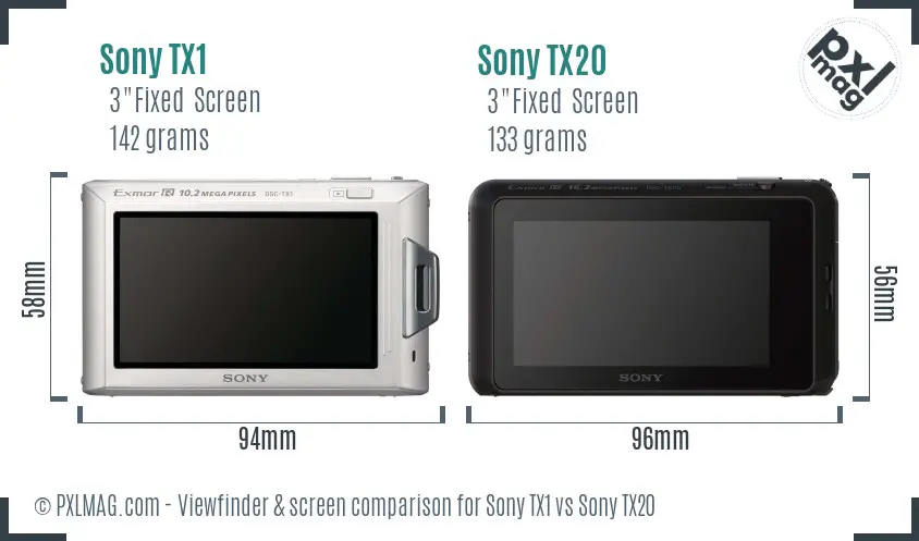 Sony TX1 vs Sony TX20 Screen and Viewfinder comparison