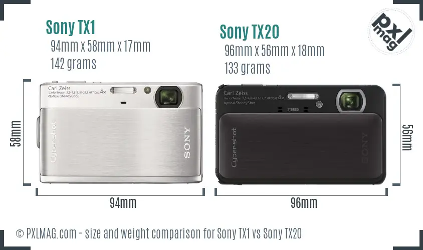 Sony TX1 vs Sony TX20 size comparison