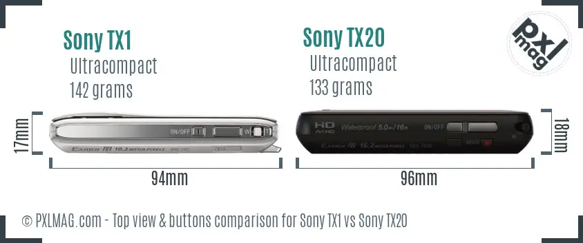 Sony TX1 vs Sony TX20 top view buttons comparison