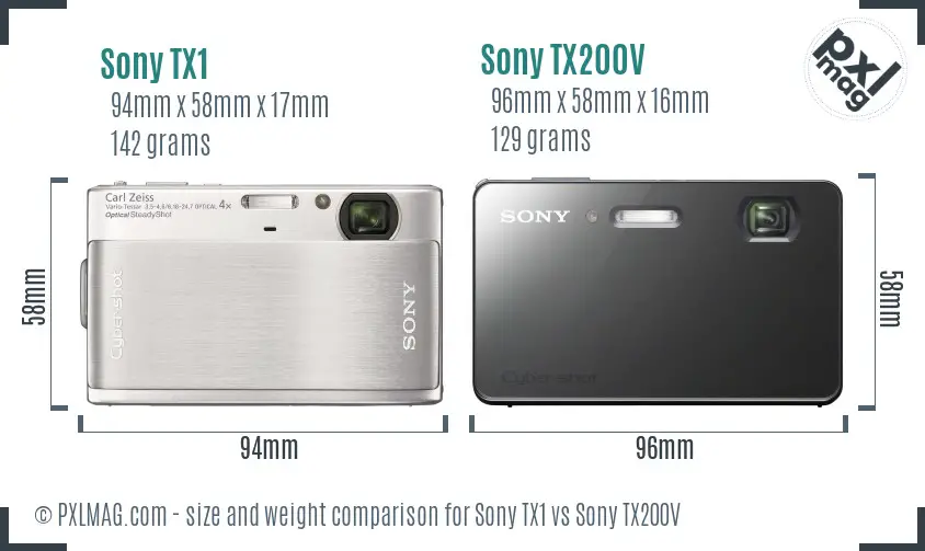 Sony TX1 vs Sony TX200V size comparison