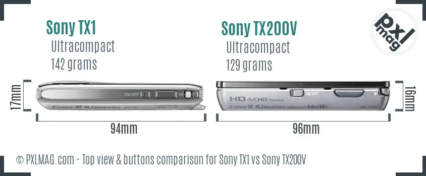Sony TX1 vs Sony TX200V top view buttons comparison