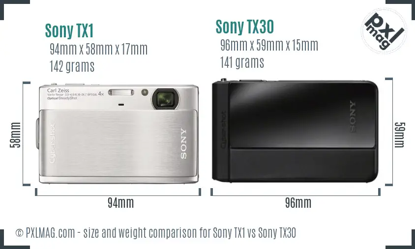 Sony TX1 vs Sony TX30 size comparison