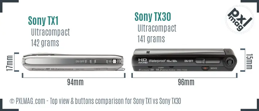 Sony TX1 vs Sony TX30 top view buttons comparison