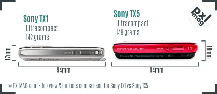 Sony TX1 vs Sony TX5 top view buttons comparison