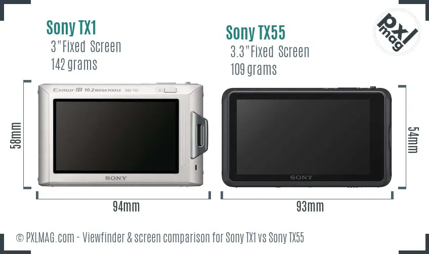 Sony TX1 vs Sony TX55 Screen and Viewfinder comparison