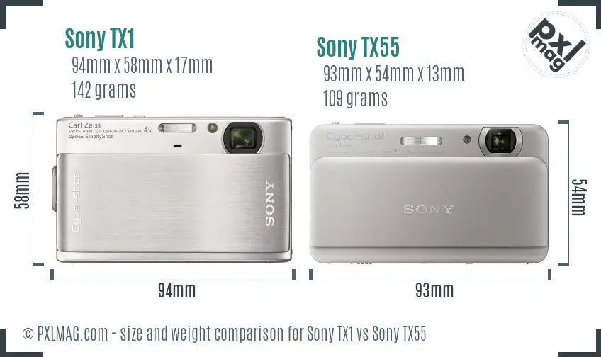 Sony TX1 vs Sony TX55 size comparison