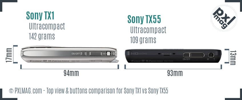 Sony TX1 vs Sony TX55 top view buttons comparison