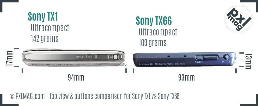 Sony TX1 vs Sony TX66 top view buttons comparison