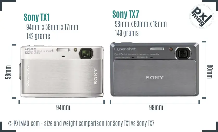 Sony TX1 vs Sony TX7 size comparison