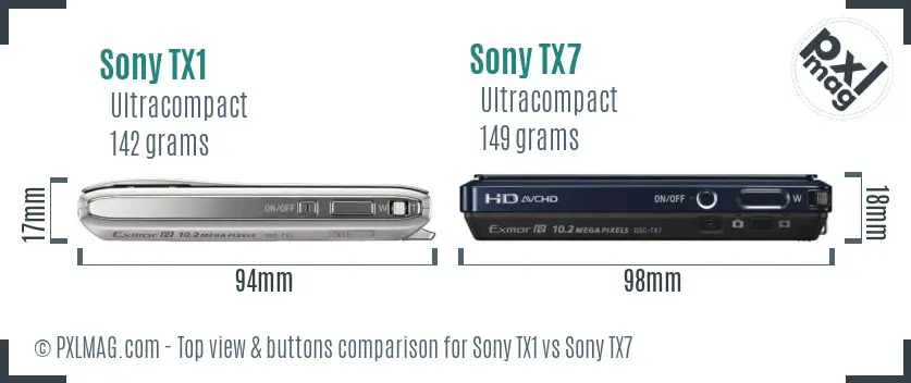 Sony TX1 vs Sony TX7 top view buttons comparison