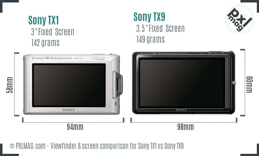 Sony TX1 vs Sony TX9 Screen and Viewfinder comparison
