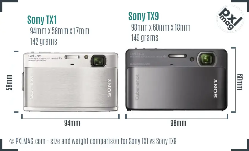 Sony TX1 vs Sony TX9 size comparison