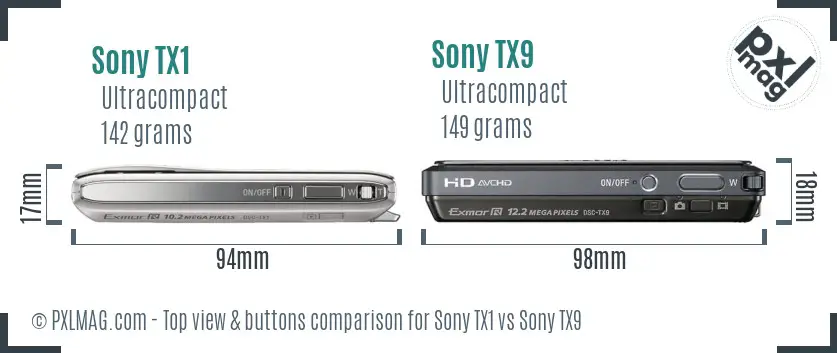 Sony TX1 vs Sony TX9 top view buttons comparison