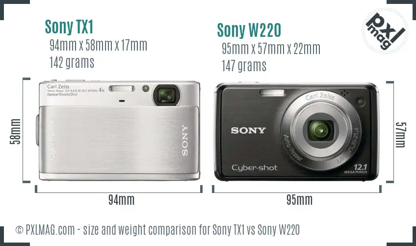 Sony TX1 vs Sony W220 size comparison