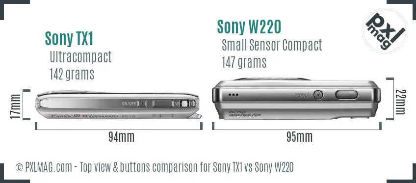 Sony TX1 vs Sony W220 top view buttons comparison
