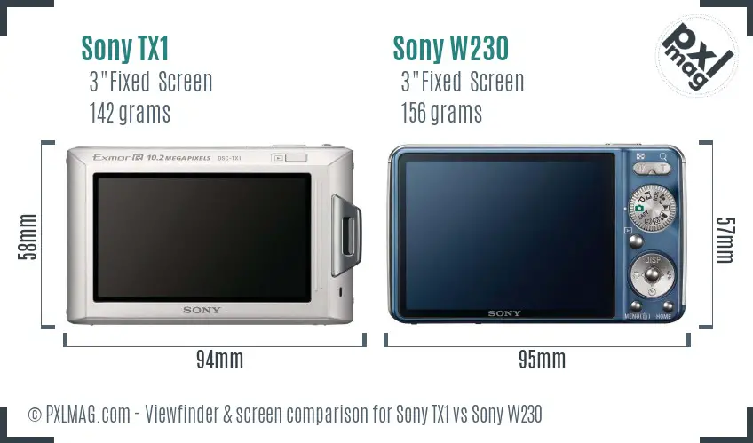 Sony TX1 vs Sony W230 Screen and Viewfinder comparison
