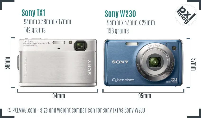 Sony TX1 vs Sony W230 size comparison