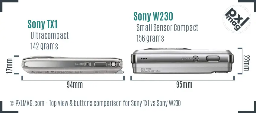 Sony TX1 vs Sony W230 top view buttons comparison